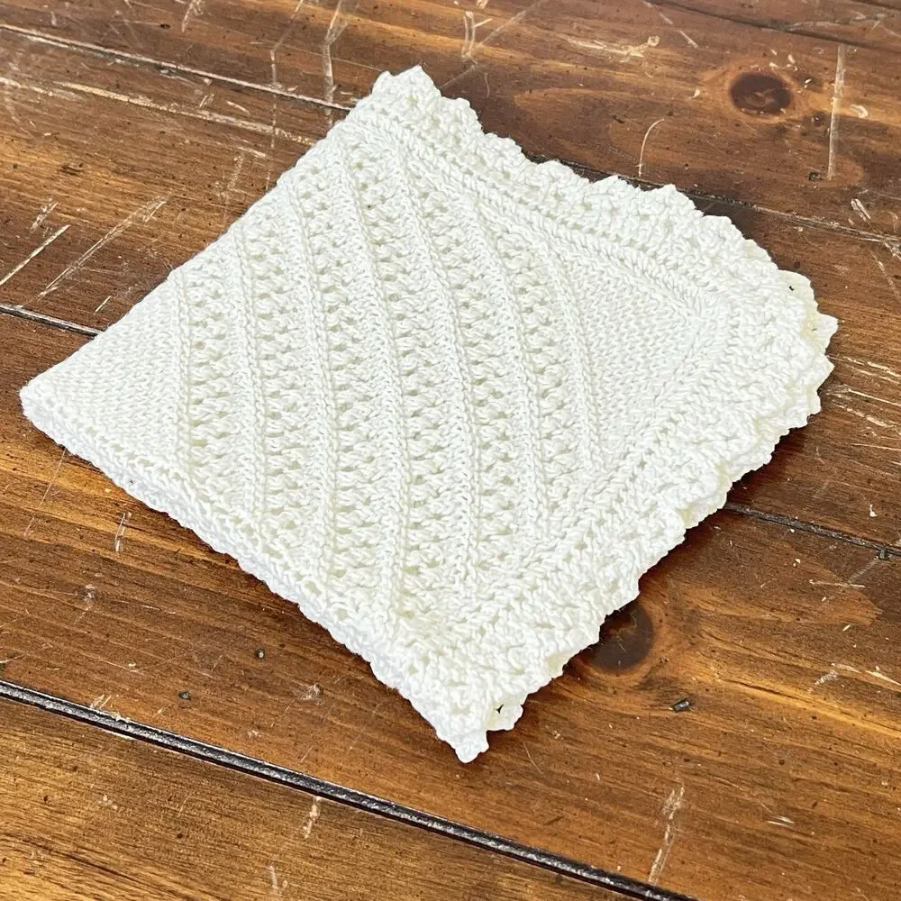 Knitted Lace Doily Off White Square 13